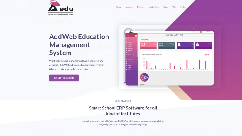 Homepage of Aedu School Management Software