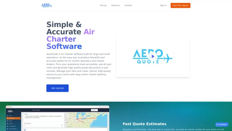 Homepage of AeroQuote