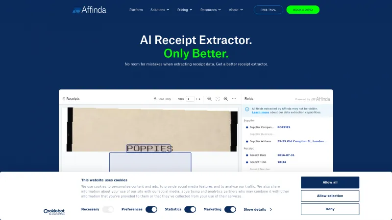 Homepage of Affinda Receipt Extractor