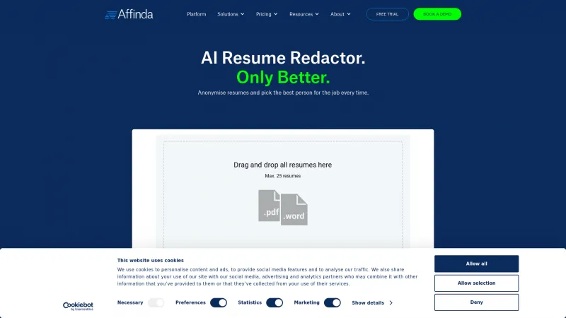 Homepage of Affinda Resume Redactor