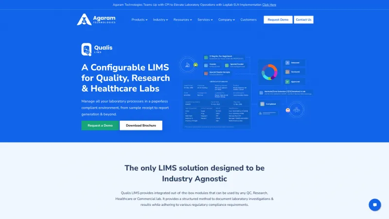 Homepage of Qualis LIMS