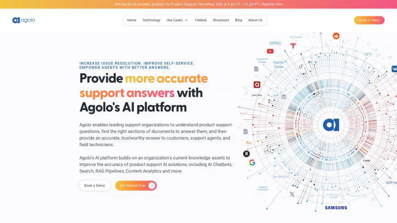 Homepage of Agolo