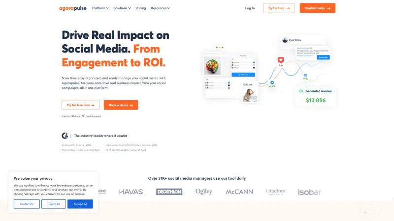 Homepage of Agorapulse