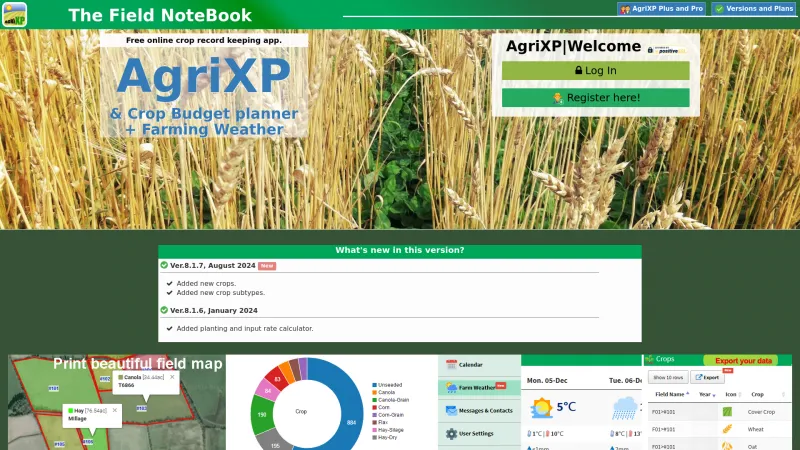 Homepage of AgriXP