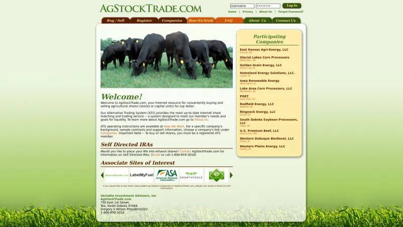 Homepage of AgStockTrade.com