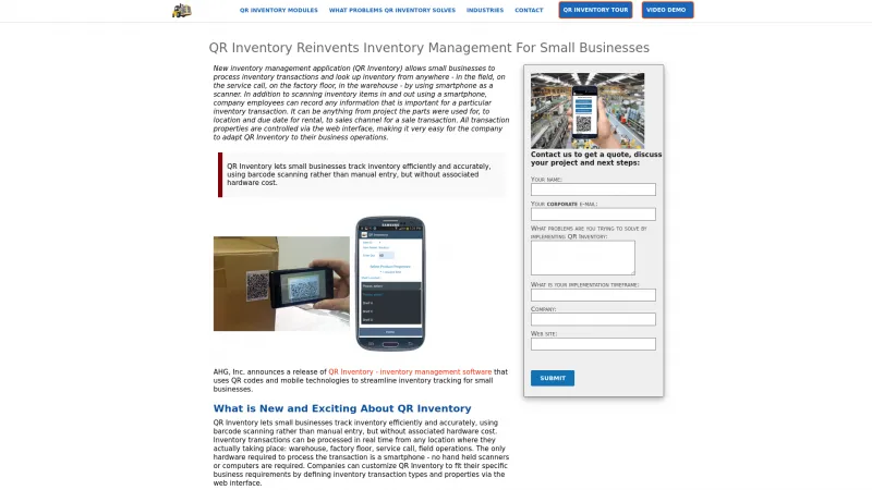 Homepage of QR Inventory