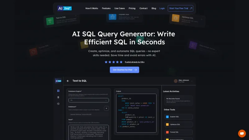 Homepage of AI2sql