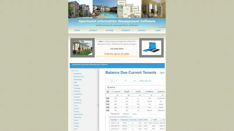 Homepage of Apartment Information Management (AIMS)