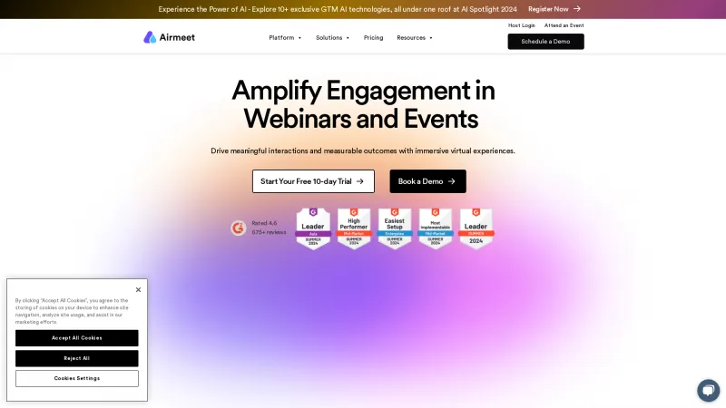 Homepage of Airmeet