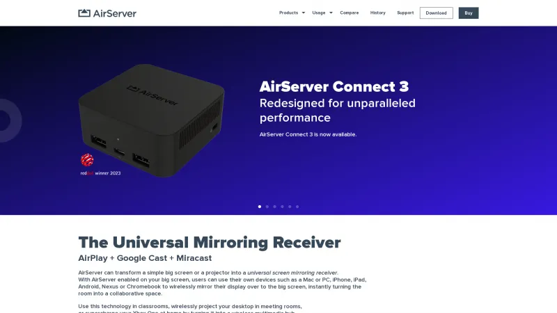 Homepage of AirServer Connect