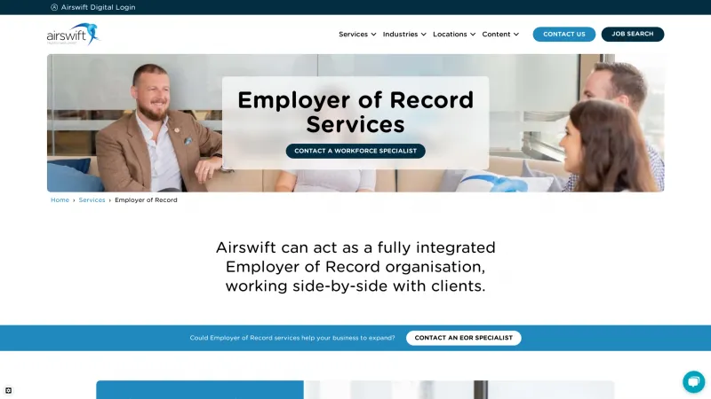 Homepage of Airswift