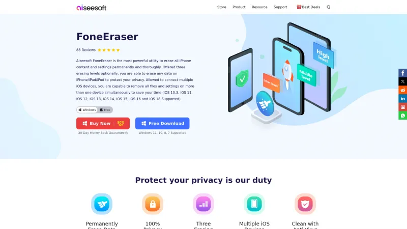 Homepage of Aiseesoft FoneEraser