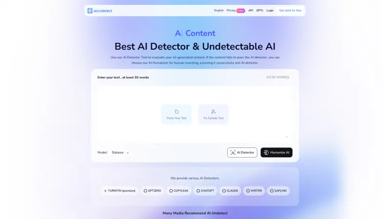 Homepage of AI Undetect