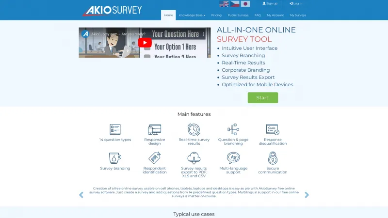 Homepage of AkioSurvey