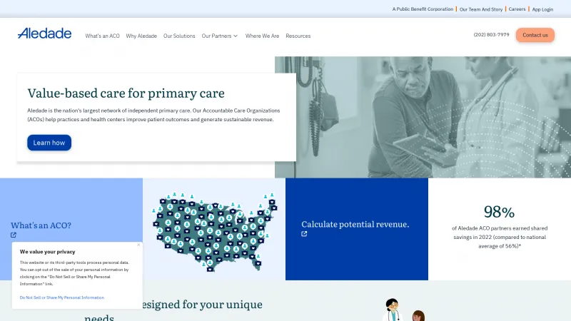 Homepage of Aledade