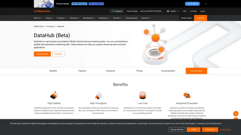 Homepage of Alibaba Cloud DataHub