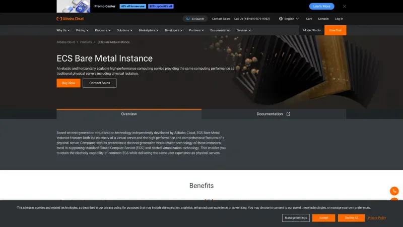 Homepage of Alibaba Cloud ECS Bare Metal Instance