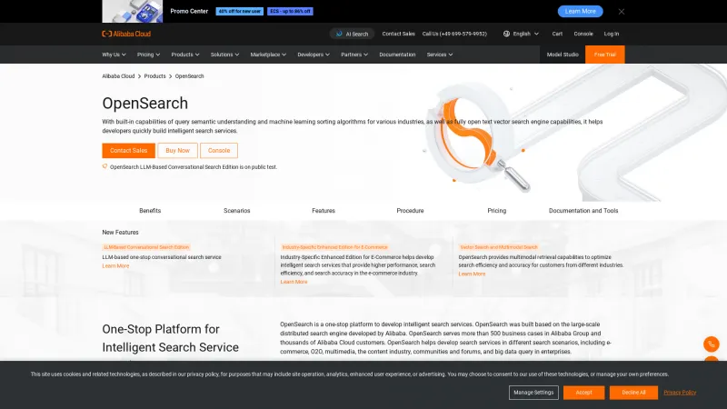 Homepage of Alibaba Cloud OpenSearch