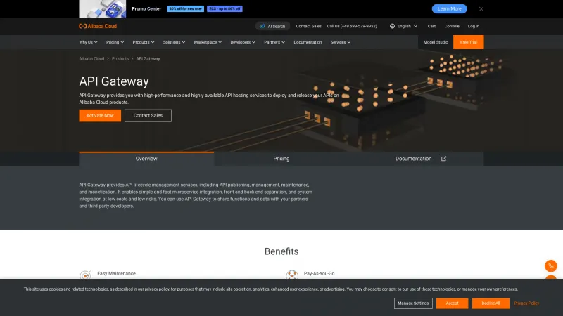 Homepage of Alibaba Cloud API Gateway