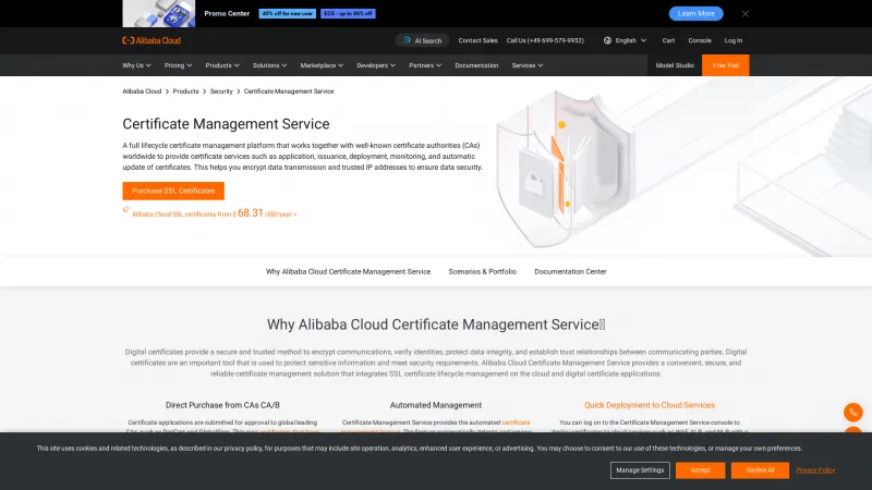 Homepage of Alibaba Cloud SSL Certificates Service