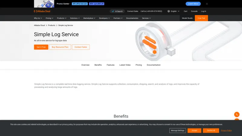 Homepage of Alibaba Log Service