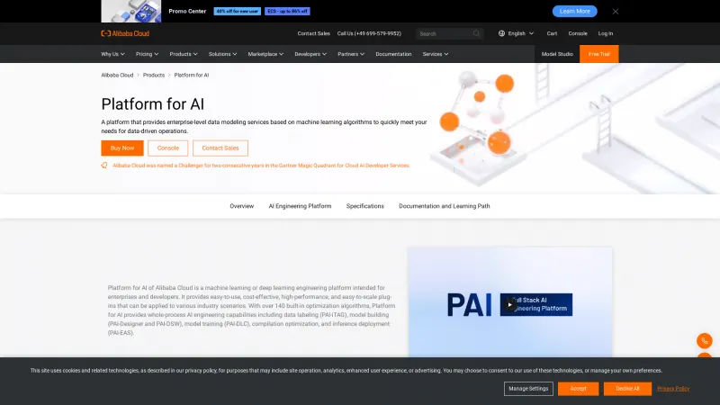 Homepage of Alibaba Cloud Machine Learning Platform for AI