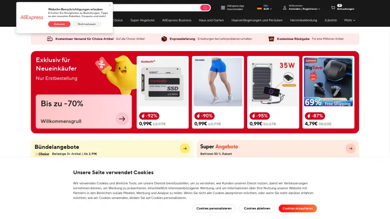 Homepage of AliExpress