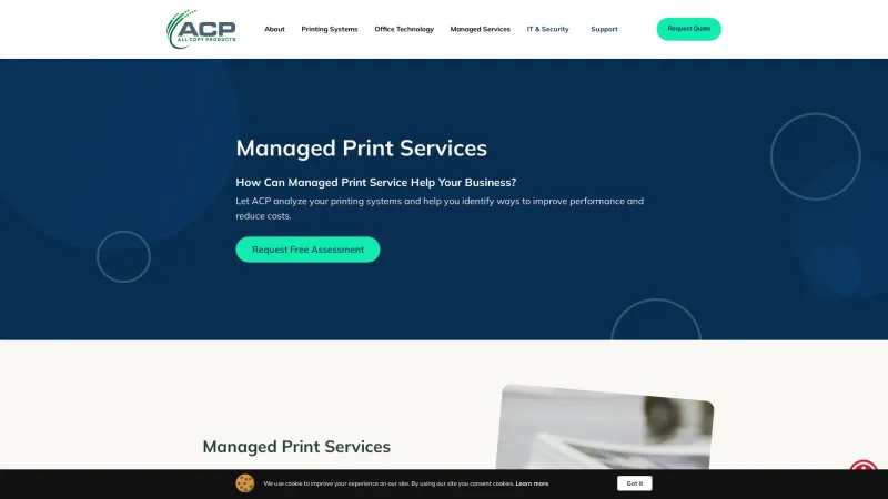 Homepage of ACP Managed Print Services