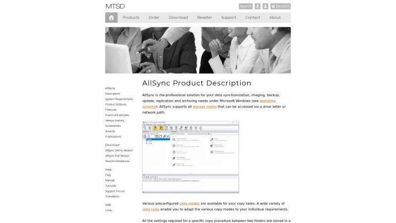 Homepage of AllSync