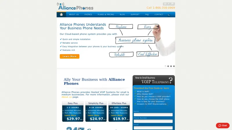 Homepage of Alliance Phones