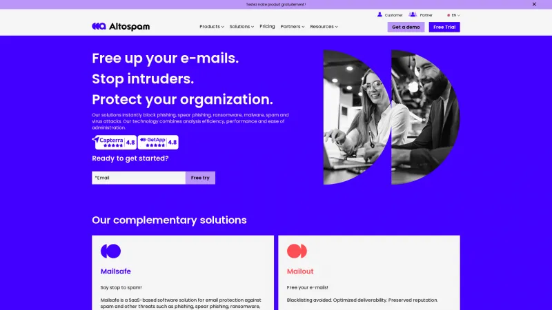 Homepage of ALTOSPAM