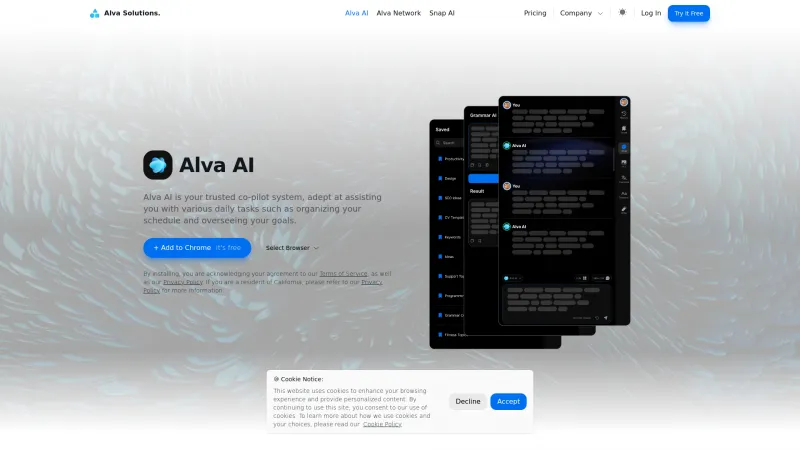 Homepage of Alva AI