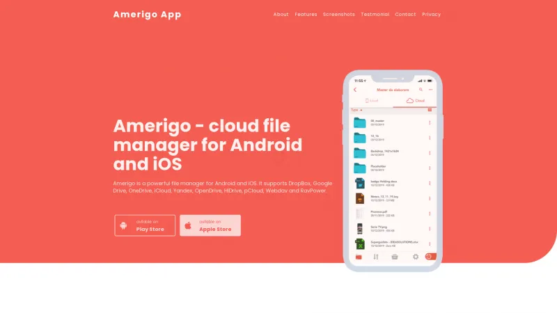 Homepage of Amerigo File Manager