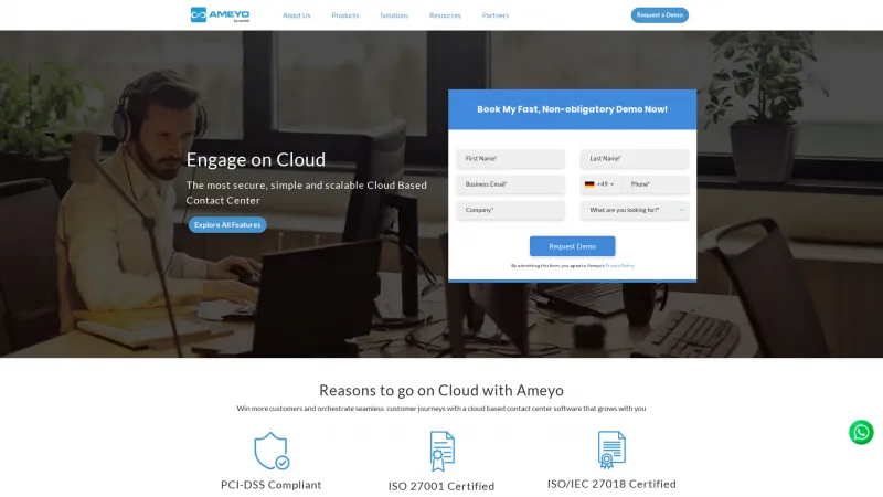 Homepage of Ameyo Engage