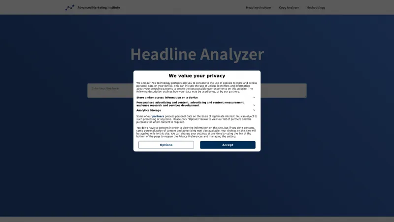 Homepage of Headline Analyzer