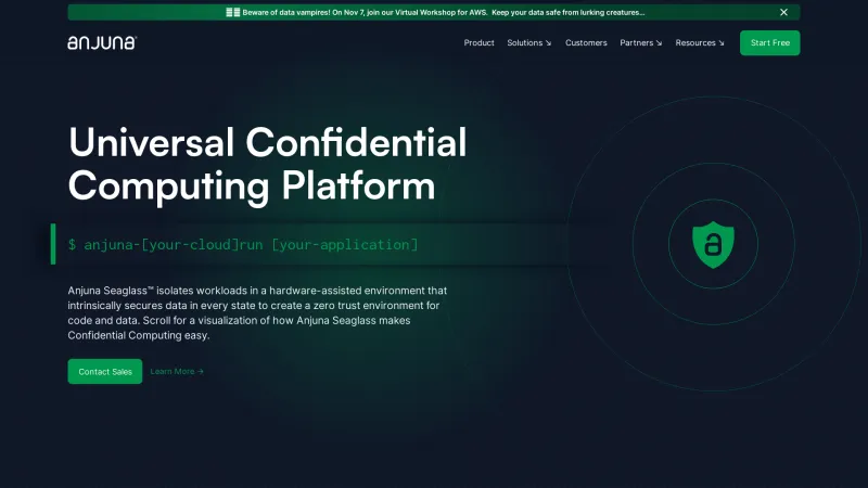 Homepage of Anjuna Confidential Computing Software