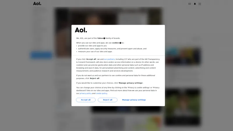 Homepage of AOL Mail