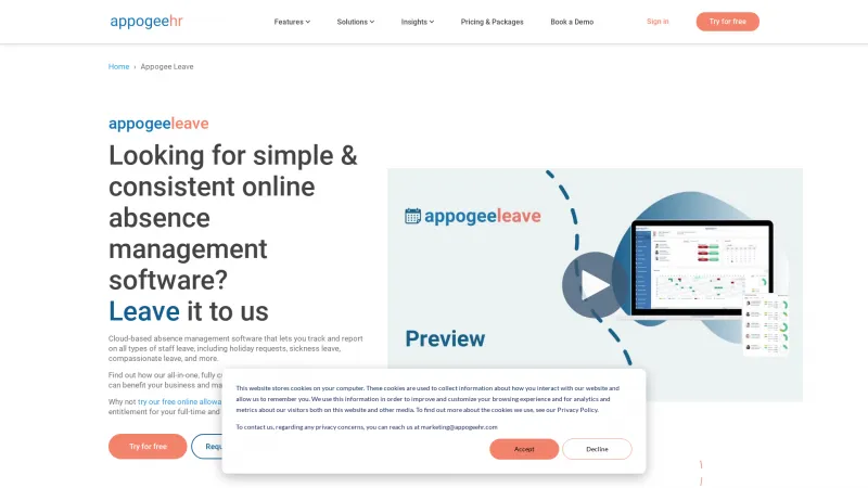 Homepage of Appogee Leave