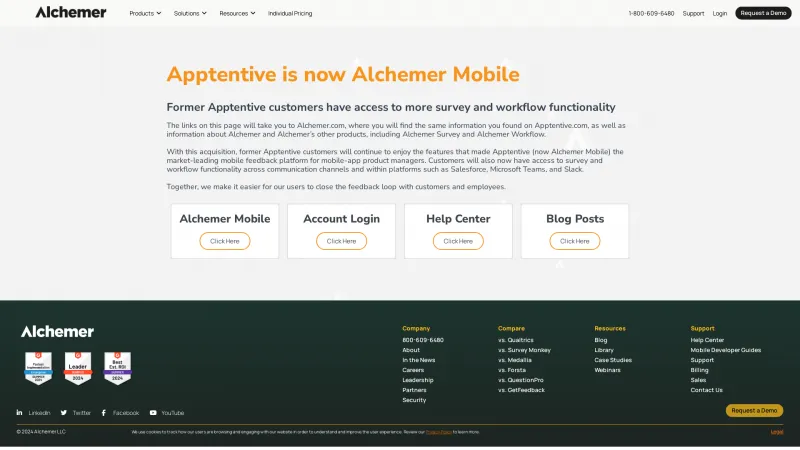 Homepage of Apptentive