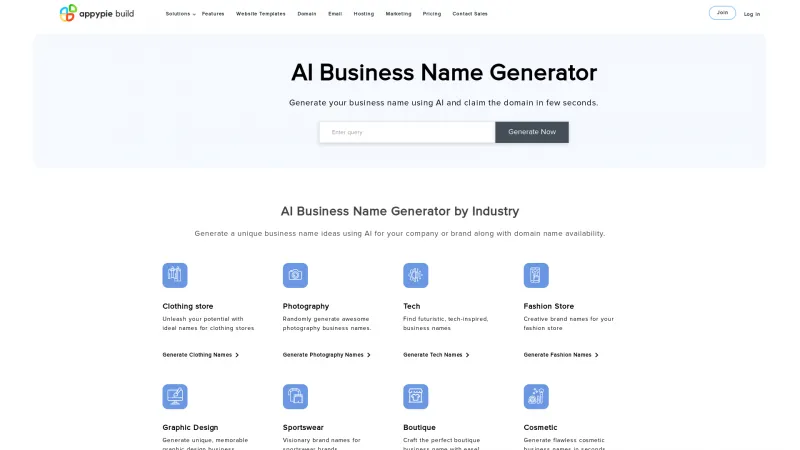 Homepage of Appy Pie AI Business Name Generator