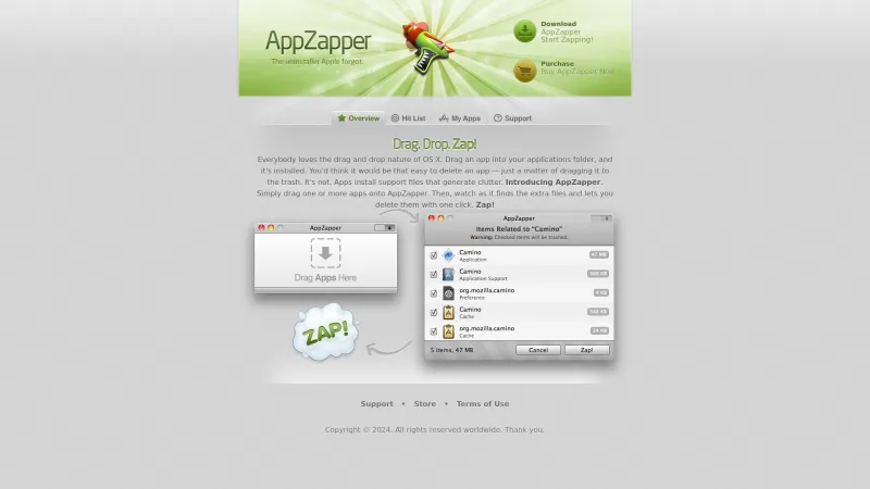 Homepage of AppZapper