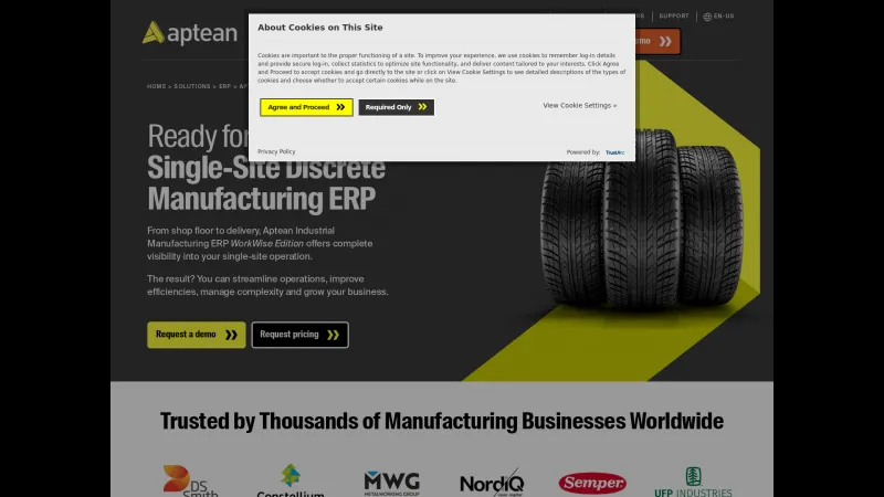 Homepage of Aptean Industrial Manufacturing ERP Workwise Edition