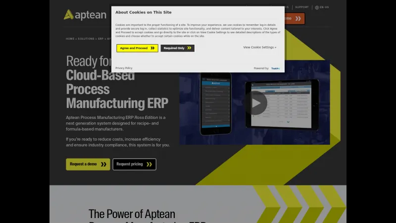 Homepage of Aptean Process Manufacturing ERP Ross Edition