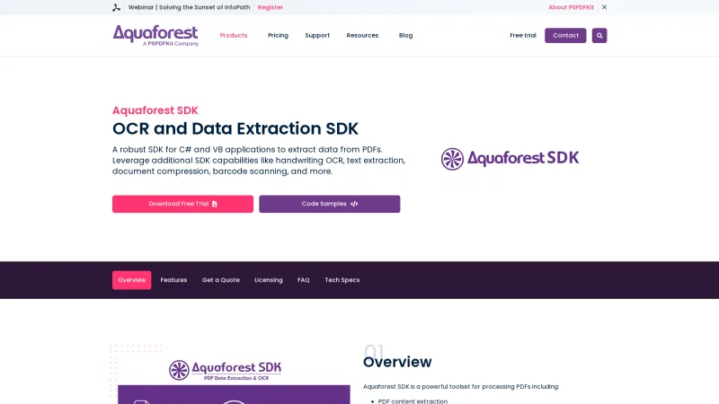 Homepage of Aquaforest SDK