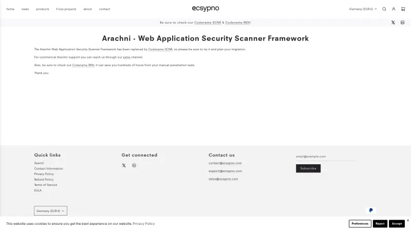 Homepage of Arachni