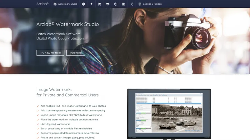 Homepage of Arclab Watermark Studio