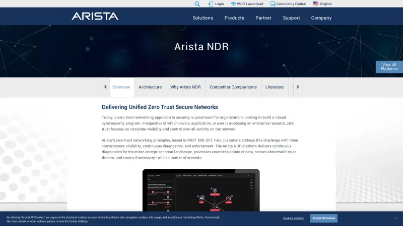 Homepage of Arista NDR