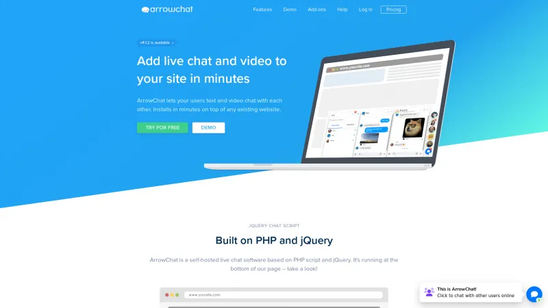 Homepage of ArrowChat