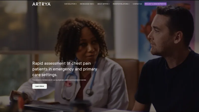 Homepage of Artrya