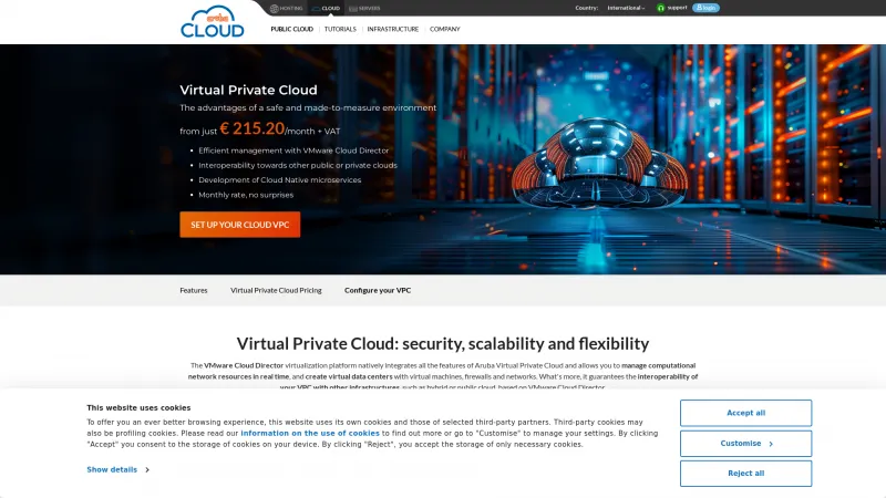 Homepage of Aruba Private Cloud